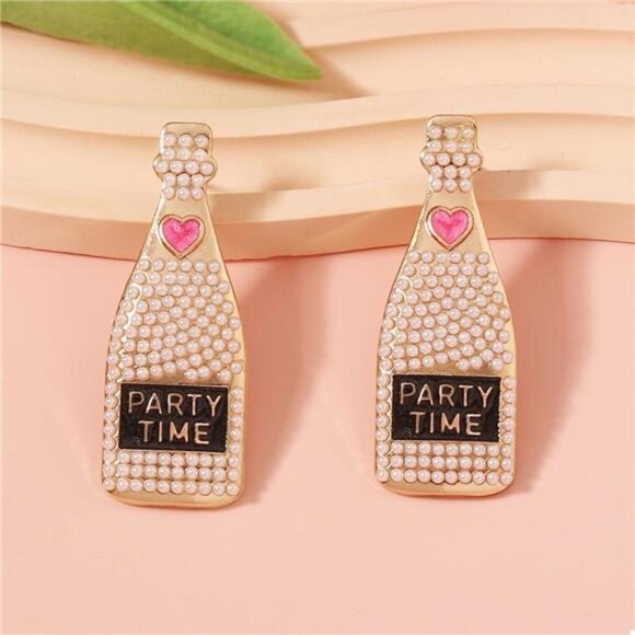 Champagne Bottle Pearl Earrings - Picture 3 of 7